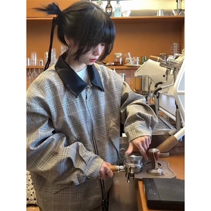 千鸟格外套设计高级感廓形翻皮领哈灵顿夹克 JK5344 特P68图片