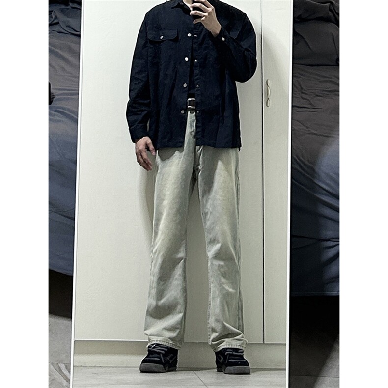 B221美式ins高街小众百搭纯色微喇牛仔裤LK22087-P55控78,男装牛仔裤,电商B221