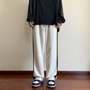 美式潮牌侧条纹垂感休闲裤男女ins直筒宽松高街阔腿长裤B5028-P38图片