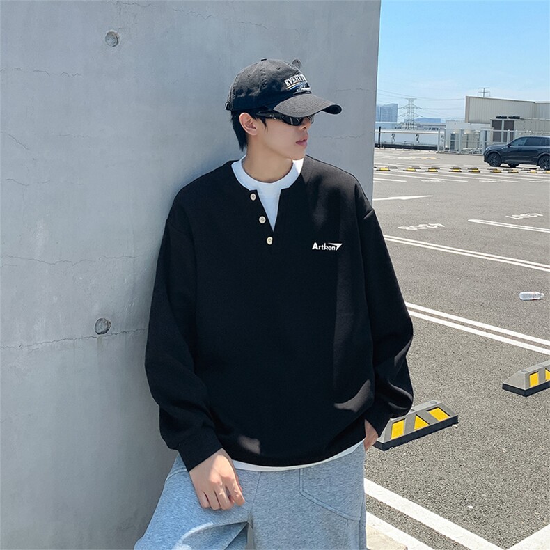 假两件卫衣亨利领t恤男款cleanfit美式复古长袖WY0553-P50,男装T恤,星座308B-2