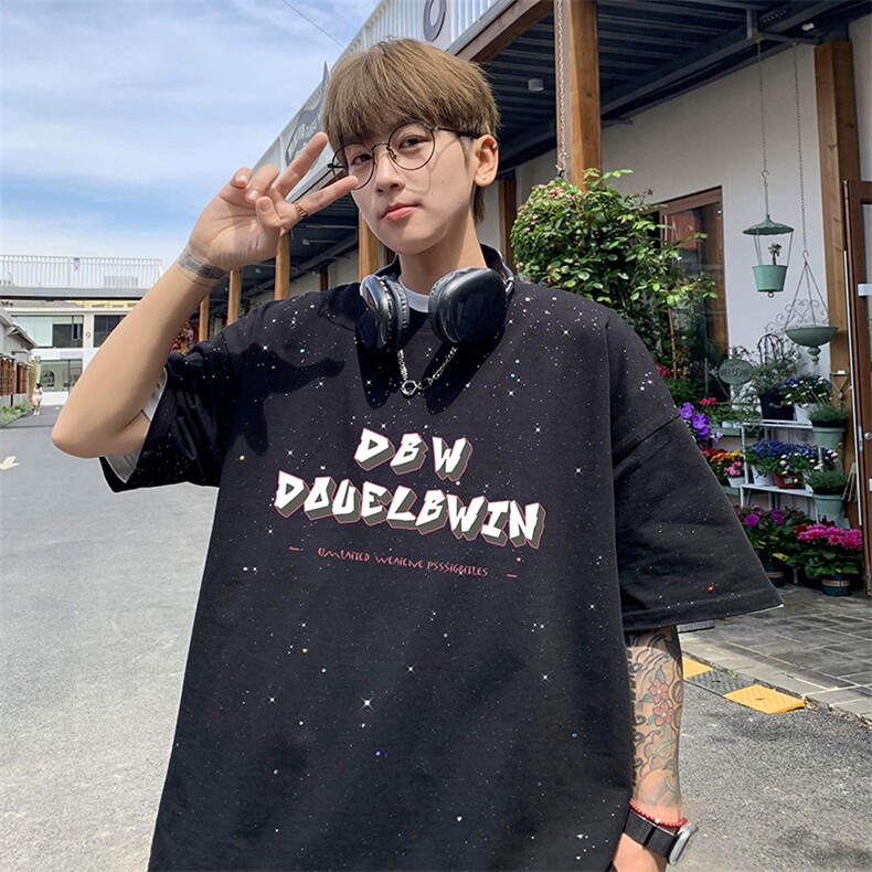 量大优供抖音视频支持得物配合二开美式满天星亮片短袖T恤MTX351,男装T恤,电商A486