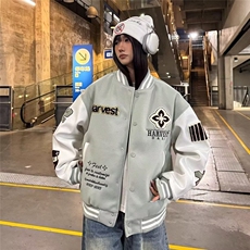潮美式复古刺绣字母拼接棒球服春季新款夹克外套JK0724-P65，男装夹克，星座308B-2