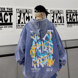 男装做旧加厚连帽卫衣23秋冬季笑脸印花男生外套XZ514-2-6678-P78图片