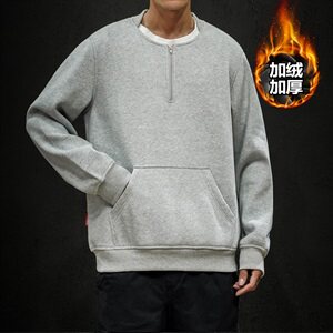 2019冬季新款马切达日系大码宽松休闲纯色加绒加厚卫衣男W656-P50图片