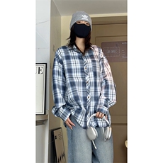美式港风复古格纹长袖衬衫大码休闲衬衣外套C2256-特价34，男装衬衫，电商A007