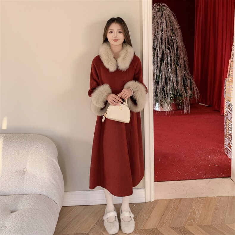 现货新款2177-P450-K669双面羊绒大衣圣诞红,女装双面呢大衣,韩然一族