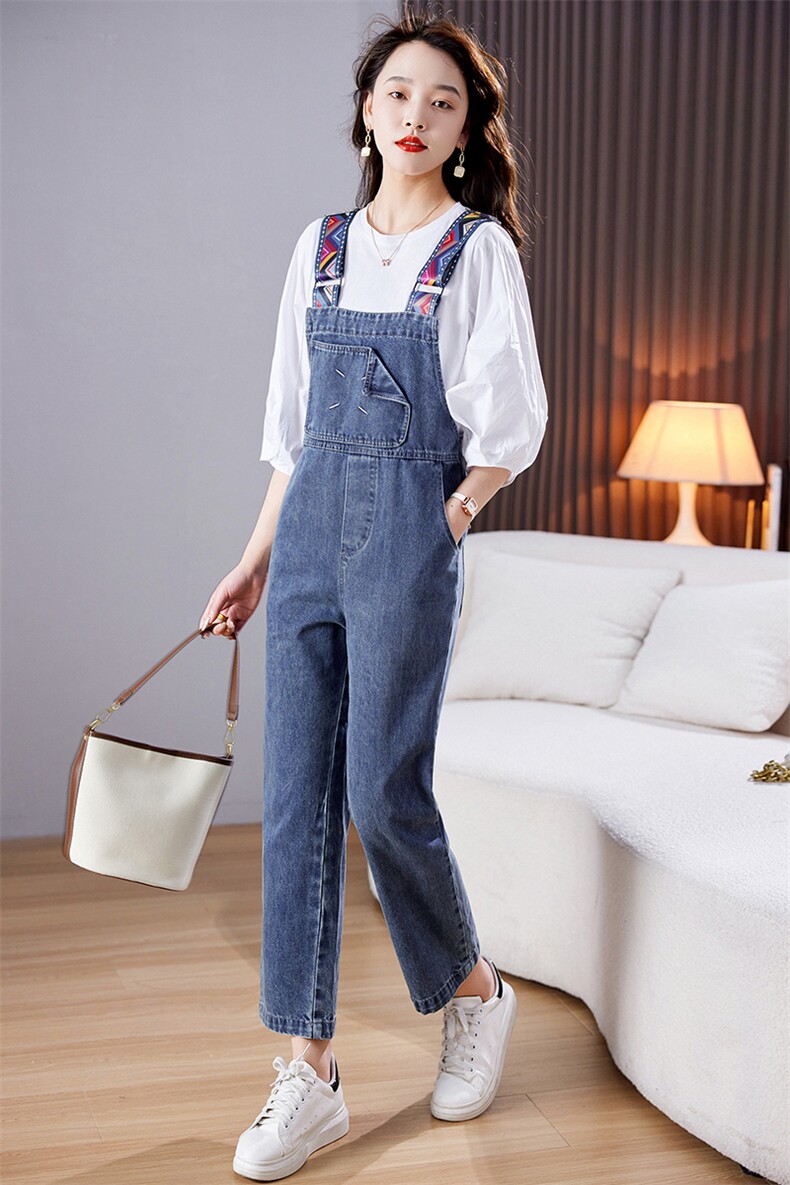 少女感高级甜美俏皮休闲牛仔背带裤女裤子2024年新款春夏,女装牛仔裤,江南女神