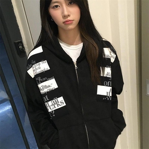 高品质春装新款美式高街潮牌解构设计休闲连帽卫衣男女慵懒风外套图片