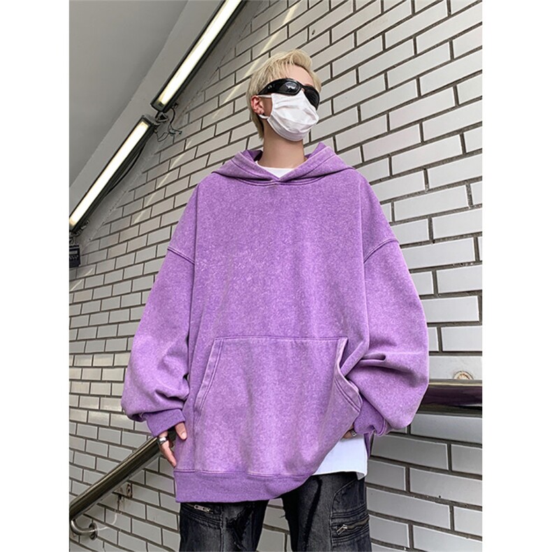 得物抖音高品质二开 380克重磅做旧炒雪花纯色连帽水洗卫衣 CM16图片
