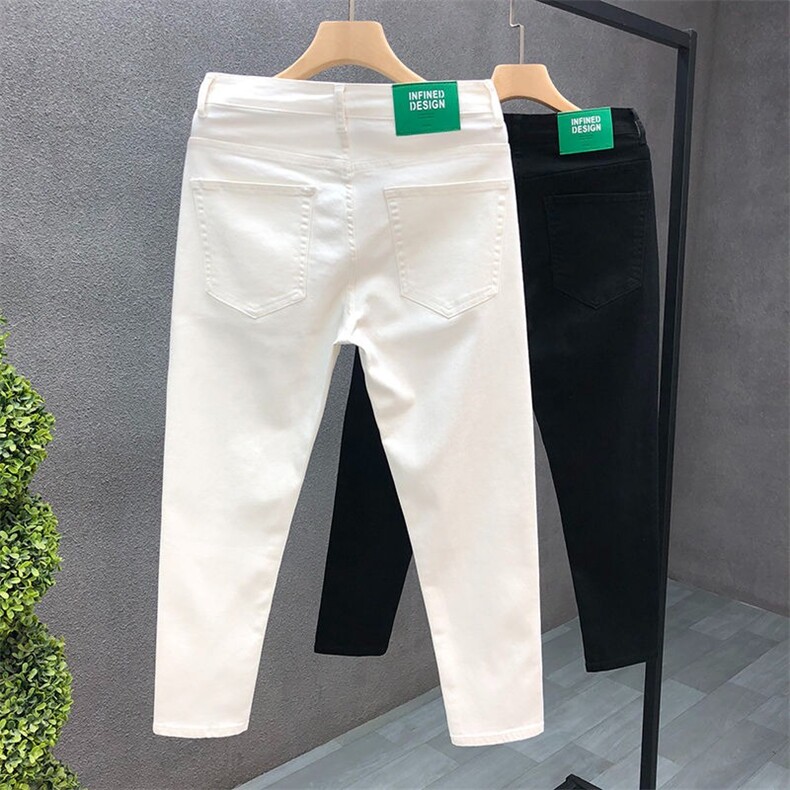 高品质纯色牛仔裤男潮牌修身小脚九分裤男士精神小伙白色休闲裤子,男装牛仔裤,电商B212（原钱塘6029）