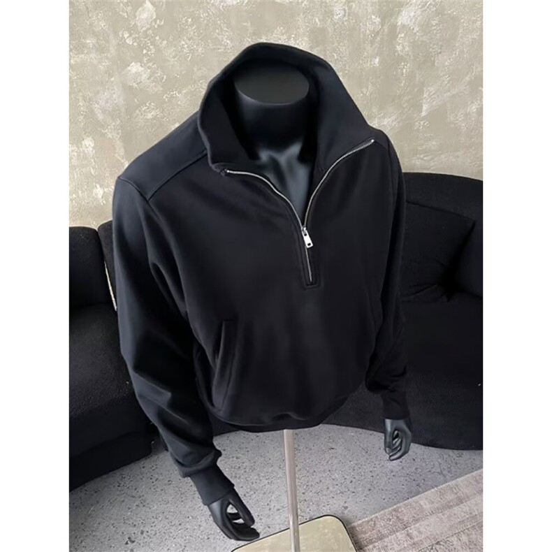 W10344-P48网图现货潮流ins简约百搭日系华棉复合立领拉链卫衣,男装卫衣,星座1608