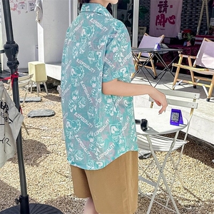 扎染短袖衬衫男女2025夏季宽松ins港风小众潮流沙滩休闲大码上衣图片