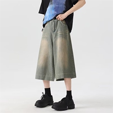 七分牛仔裤男士韩版潮流高街帅气宽松2024秋夏ins短裤RK2061-P42，男装牛仔裤，星座412-2