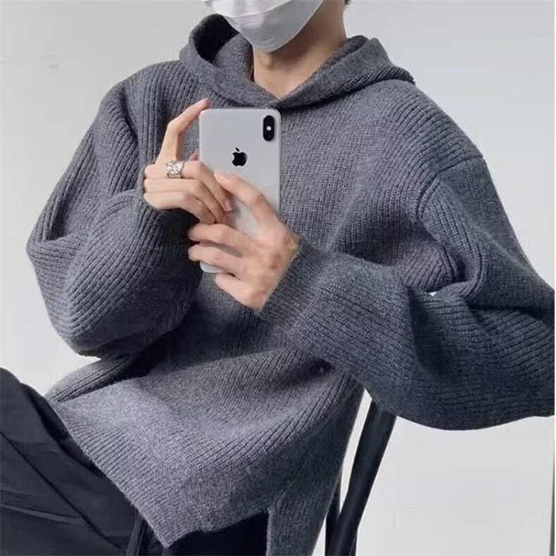 【有货】灰色连帽毛衣高级感针织卫衣外套MY17特P51,男装卫衣,星座908-1