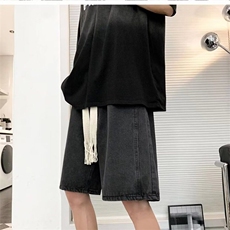 宽绳高街牛仔短裤男夏季薄款直筒宽松五分潮牌ins大码休闲中裤子，男装牛仔裤，星座506A