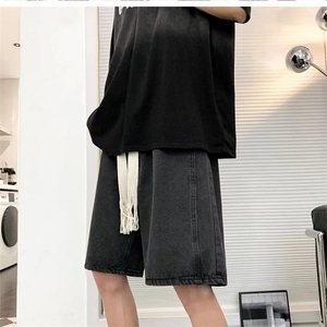 宽绳高街牛仔短裤男夏季薄款直筒宽松五分潮牌ins大码休闲中裤子图片