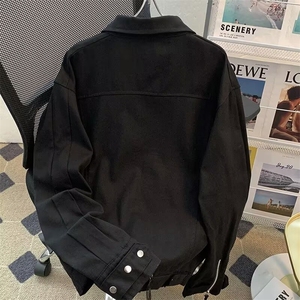 美式复古高街黑色牛仔外套男春秋季设计感小众潮牌夹克JK11/P80图片