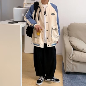 棒球领居家夹克春秋长袖文艺潮流时尚收口袖潮男简约青春流行图片