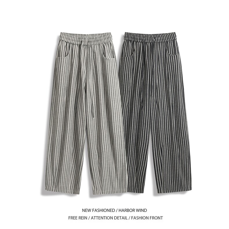 抖音品质秋季新款潮流条纹宽松阔腿休闲裤B315-K25619-特p40控78,男装休闲裤,电商B315