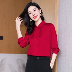 高档大牌红色真丝衬衫女士长袖上衣重磅桑蚕丝衬衣气质设计感秋装，女装衬衫，阿舍尔精品