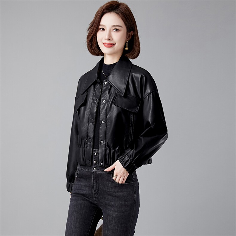 皮衣外套女春秋装短款绵羊皮小个子2023年款新款软皮宽松皮夹克,女装皮衣,江南女神