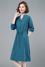 2021春季新款时尚气质小V领舒适休闲中长款连衣裙，女装连衣裙，小林双子