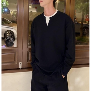 网图现货假两件T恤百搭宽松拼色V领圆领免烫情侣百搭纯棉CT88/P45图片