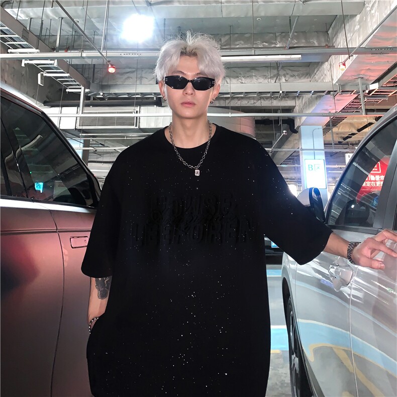 美式重工反光满天星短袖男女情侣款宽松百搭圆领T恤特p28,男装T恤,电商C307A