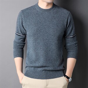 秋冬男士长袖羊毛毛衣男纯色圆领针织打底上衣QLM77811-P170，男装针织衫/毛衣，电商B212（原钱塘6029）