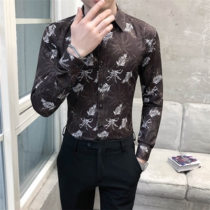 312A-5-282-P55 长袖高级感秋季休闲英伦发型师韩版纯色男士衬衣图片