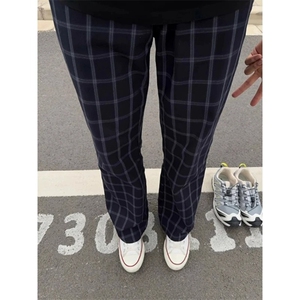 2025新款藏青色格子裤男款夏季薄款慵懒裤子美式速干运动裤XXX30,皮衣外套搭配毛呢裤子图片