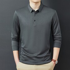 2023春季新品中青年男装纯色polo衫潮男士翻领长袖无痕T恤，男装Polo衫，电商B212（原钱塘6029）