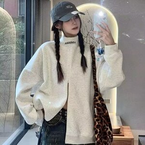 H976-P40 高级设计感米白色毛呢外套女春秋新款韩版小个子图片