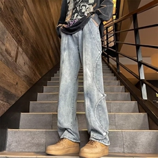 牛仔裤男潮牌美式高街vibe夏季oversize微喇阔腿裤子RK1663-P53，男装牛仔裤，星座412-3