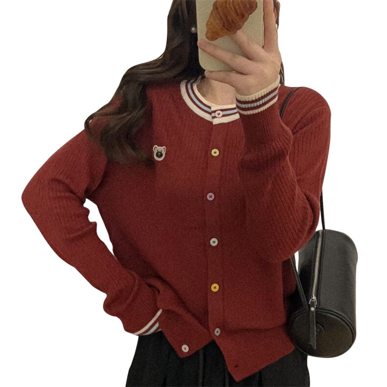 2025春秋冬新款圆领爱心刺绣毛衣开衫外套女针织衫上衣羊毛衫,针织衫/毛衣,佰米娇羊绒