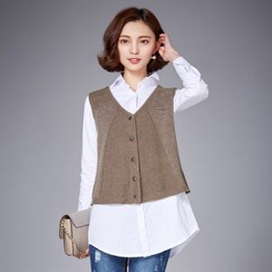 时尚百搭V领无袖针织马甲女秋冬季新款韩版宽松显瘦背心外套上衣图片