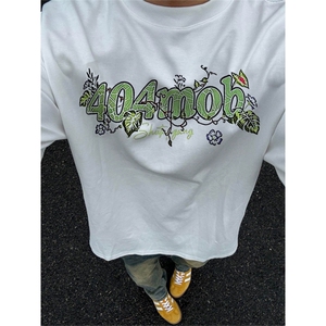 网图有货 夏季植物花卉刺绣短袖T恤男女美式情侣宽松上衣A575-P35图片