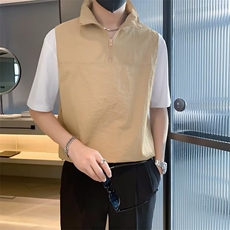 拉链立领拼接袖撞色polo衫男夏季薄款高级痞帅感翻领t恤短袖T560，男装T恤，星座1116A-2（原606A-1）