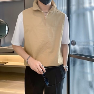 拉链立领拼接袖撞色polo衫男夏季薄款高级痞帅感翻领t恤短袖 T560图片