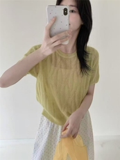 -马海毛圆领短袖，女装T恤，艾米娇羊绒