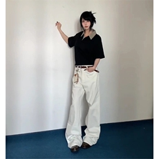 得物抖音高品质二开夏季美式潮牌假两件格子衬衫翻领高街短袖T恤，男装T恤，电商A486