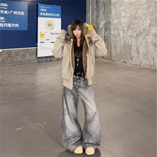 秋冬美式高街牛仔裤男女宽松直筒拖地嘻哈潮牌拖地长裤子，男装牛仔裤，星座506A