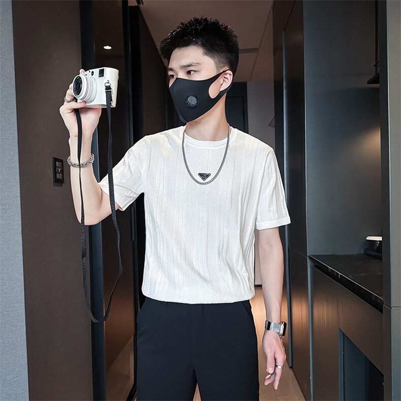 短袖毛衣针织衫半袖男修身圆领社会小伙店主风301C-DM03-P58控78,男装T恤,星座301C（原B323）
