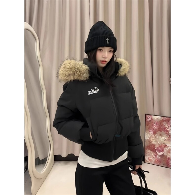 毛领短款棉服女2025冬季新款棉袄收腰显瘦小个子高级感棉衣外套女图片