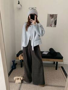 新款小个子双面羊毛短款大衣女秋冬新款气质设计感毛图片