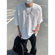 夏季潮牌大码时尚立体褶皱凉感百搭宽松短袖T恤上衣T3636-特价P30，男装T恤，电商A007