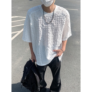 夏季潮牌大码时尚立体褶皱凉感百搭宽松短袖T恤上衣T3636-特价P30图片