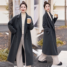 2024新款冬季双面羊绒大衣中长款保暖手工缝制羊毛翻领大衣外套，女装羊绒大衣，贵人树