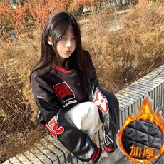 潮高街徽章刺绣pu皮拼接夹克男女青少年学生百搭潮流棒球服，男装夹克，四季星座505