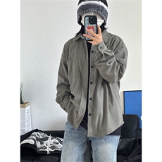 现货厚实灯芯绒衬衫男秋冬款港风宽松复古长袖衬衣CS027-P48，男装衬衫，星座301C-5